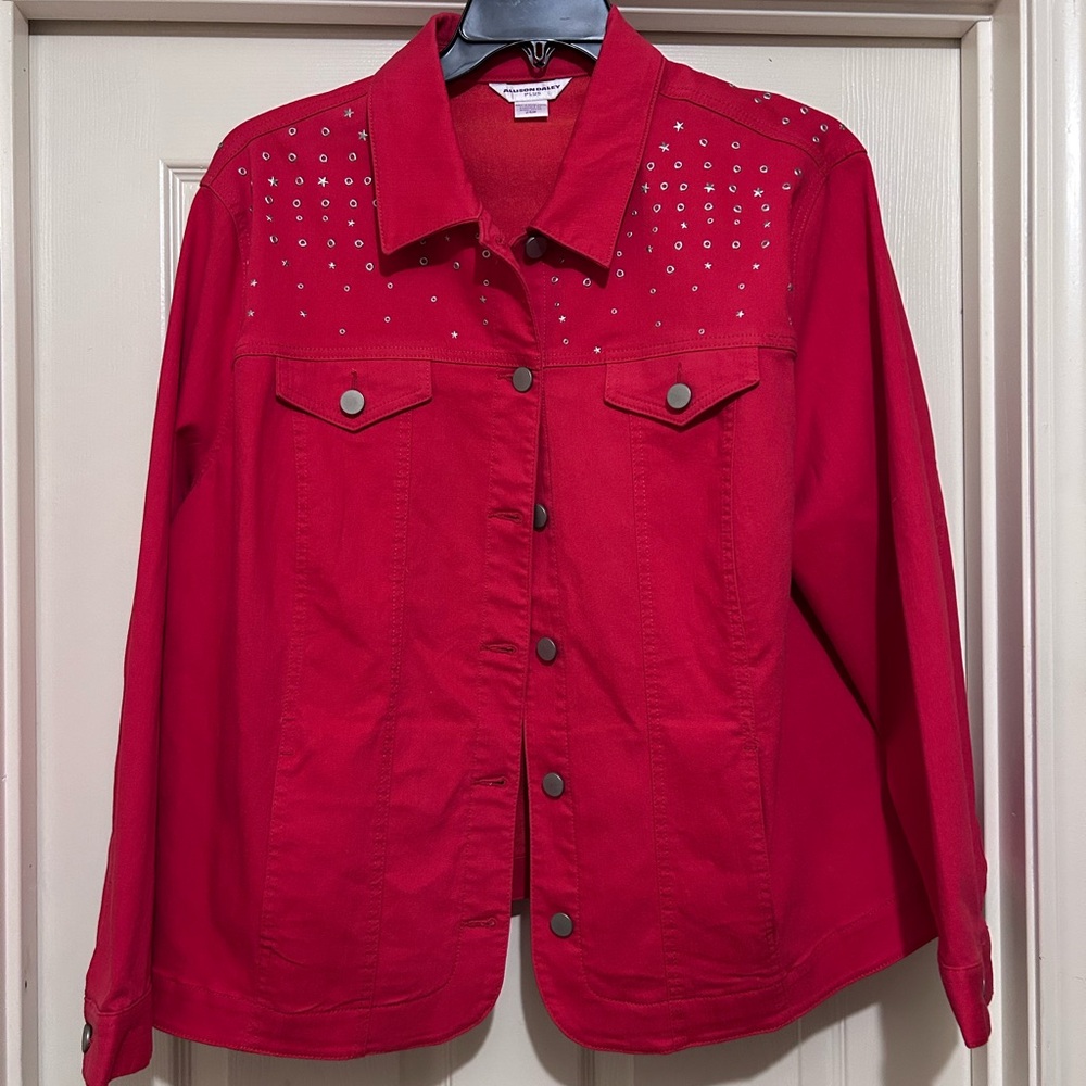 Allison Daley Red Studded Jean Jacket